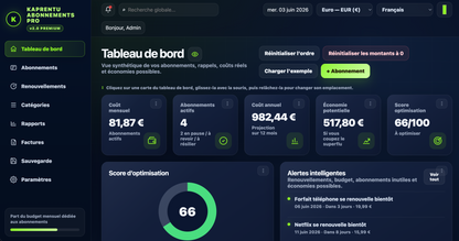 Kaprentu Abonnements Pro v3.0 - Application WEB Gestion de suivis d’abonnements (PC/MAC)