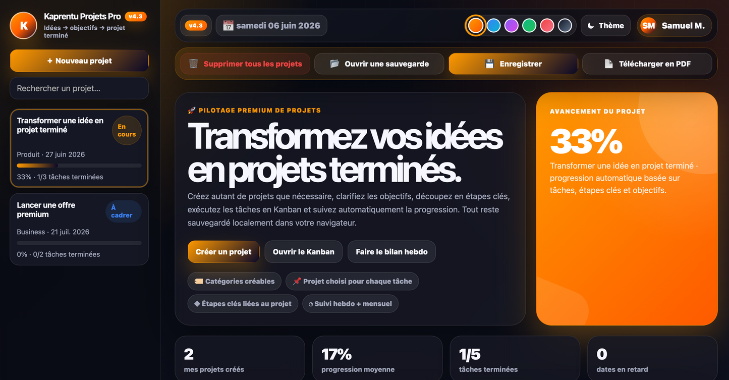 Kaprentu Projets Pro V4.3 - Application WEB Gestion de Projets Pro & Perso (PC/MAC)