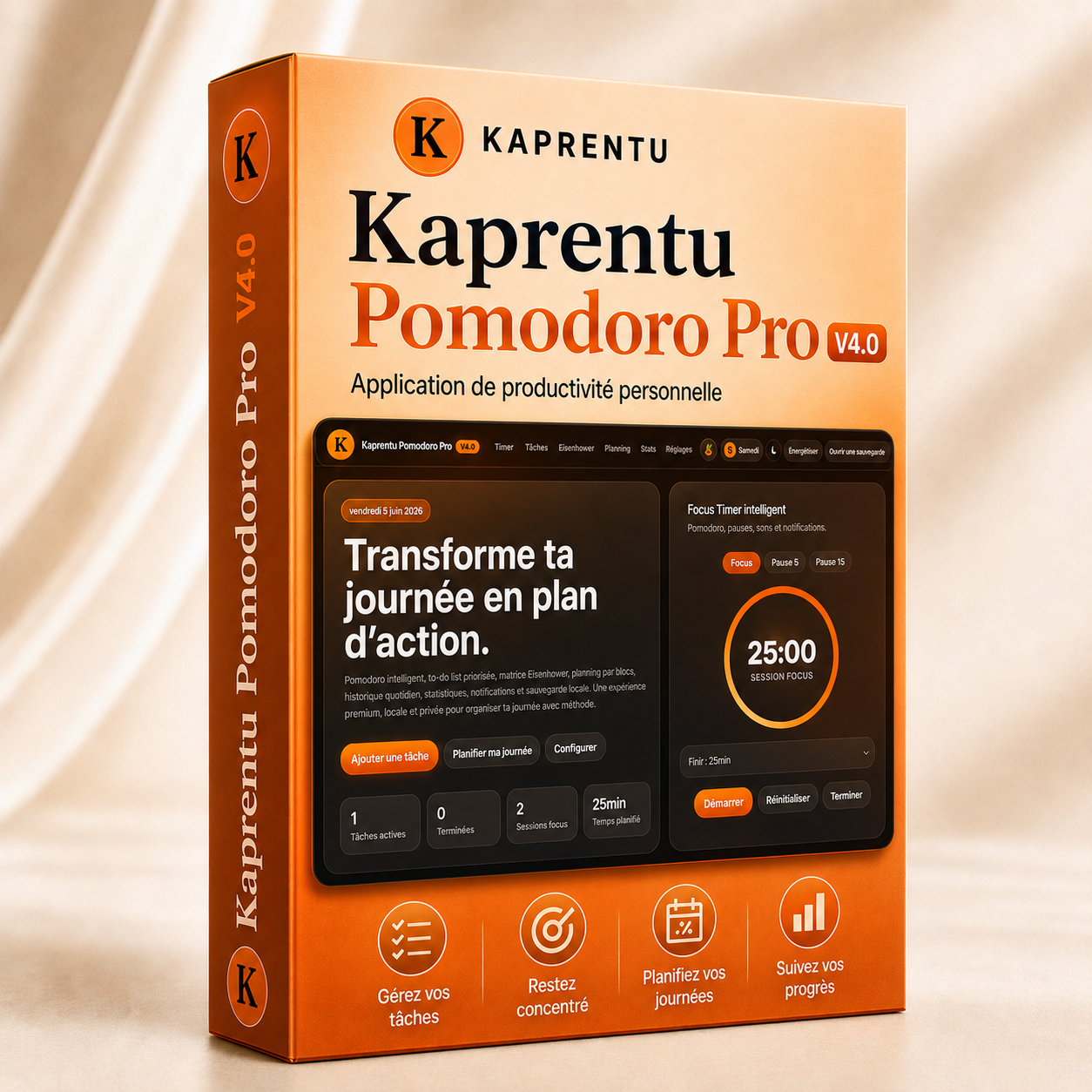Kaprentu Pomodoro Pro V4.0 - Application Web de Productivité Personnelle (PC/MAC)