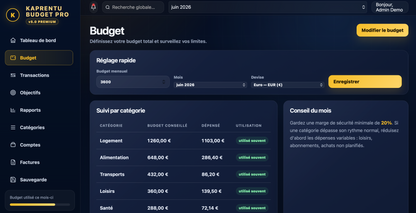 Kaprentu Budget Pro v5.0 - Application WEB Gestion de budget mensuel (PC/MAC)
