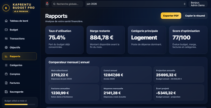Kaprentu Budget Pro v5.0 - Application WEB Gestion de budget mensuel (PC/MAC)