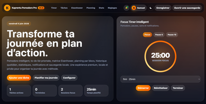 Kaprentu Pomodoro Pro V4.0 - Application Web de Productivité Personnelle (PC/MAC)