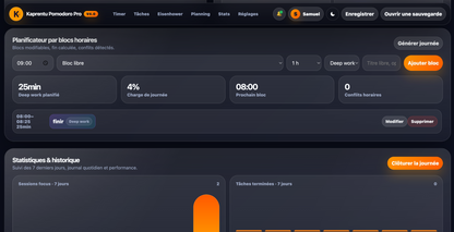 Kaprentu Pomodoro Pro V4.0 - Application Web de Productivité Personnelle (PC/MAC)