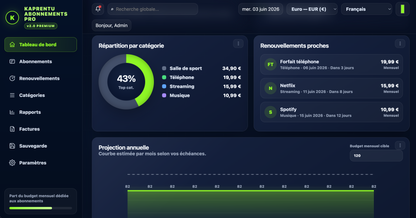 Kaprentu Abonnements Pro v3.0 - Application WEB Gestion de suivis d’abonnements (PC/MAC)