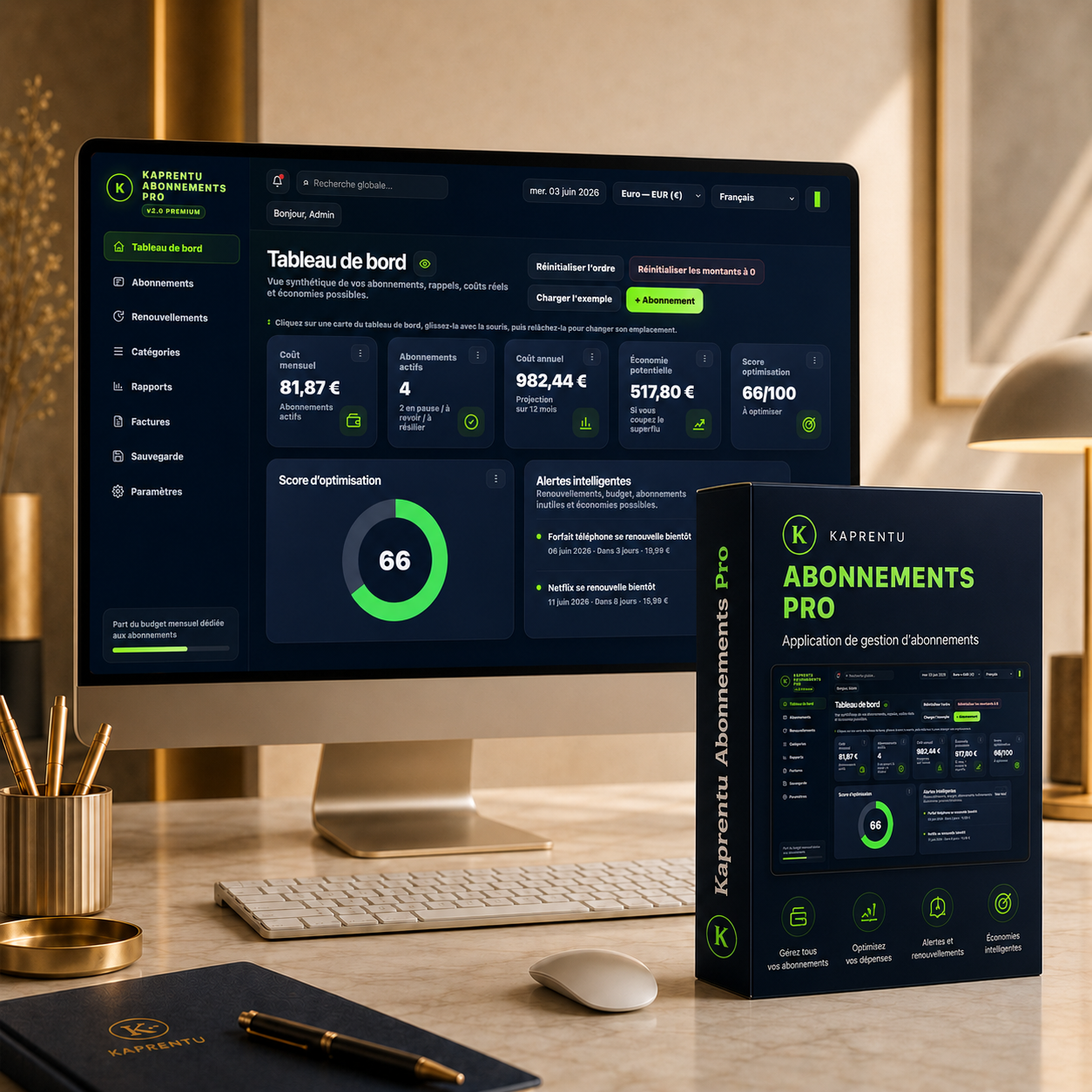 Kaprentu Abonnements Pro v3.0 - Application WEB Gestion de suivis d’abonnements (PC/MAC)