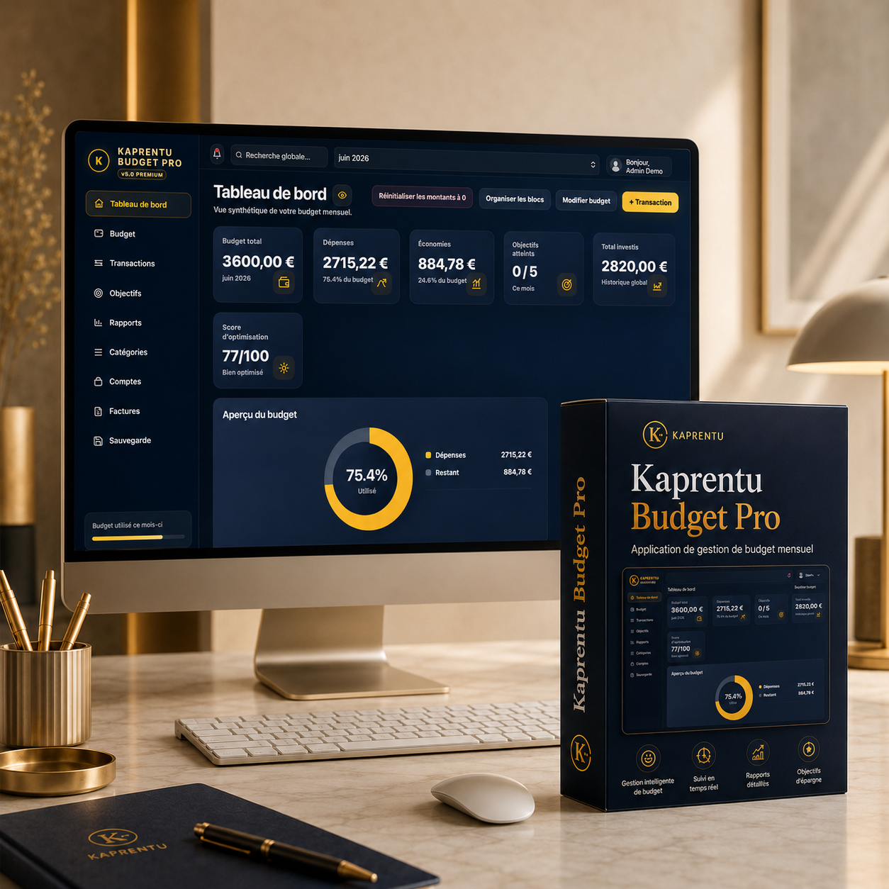 Kaprentu Budget Pro v5.0 - Application WEB Gestion de budget mensuel (PC/MAC)