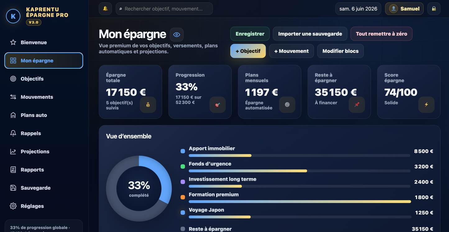 Kaprentu Épargne Pro V3.0 - Application WEB Gestion d’épargne personnelle (PC/MAC)