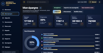 Kaprentu Épargne Pro V3.0 - Application WEB Gestion d’épargne personnelle (PC/MAC)