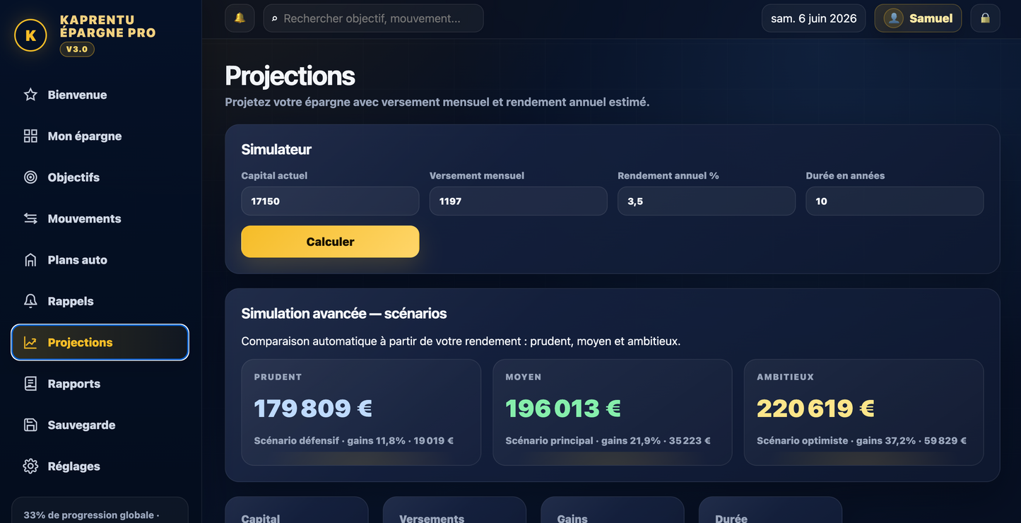 Kaprentu Épargne Pro V3.0 - Application WEB Gestion d’épargne personnelle (PC/MAC)
